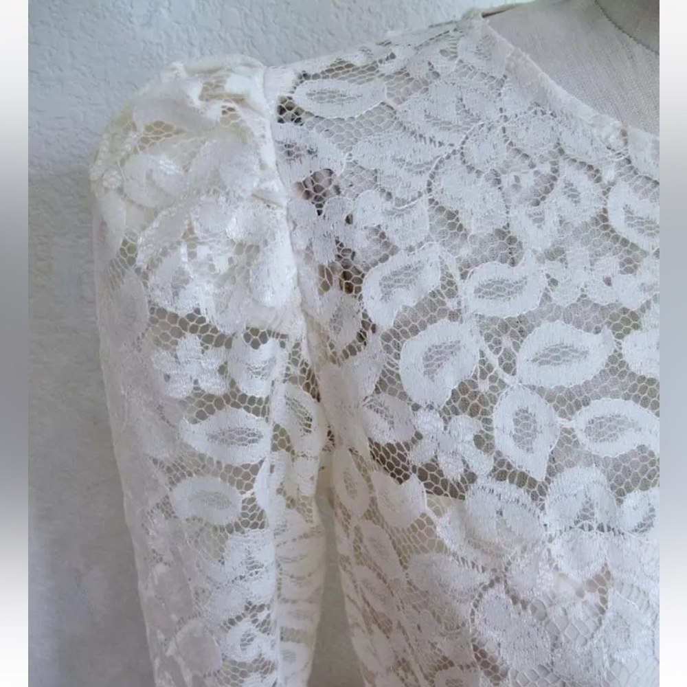Vintage Cachet by Bari Protas Ivory Lace Midi Dress Wedding Romantic Long Sleeve - Picture 14 of 15